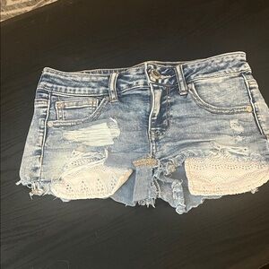 American Eagle Blue Jean Shorts with Lace Accents